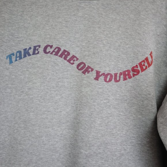 NWT BP Women SZ XS Mock Neck Graphic Print Sweatshirt Take Care of Yourself Gray - Picture 5 of 7